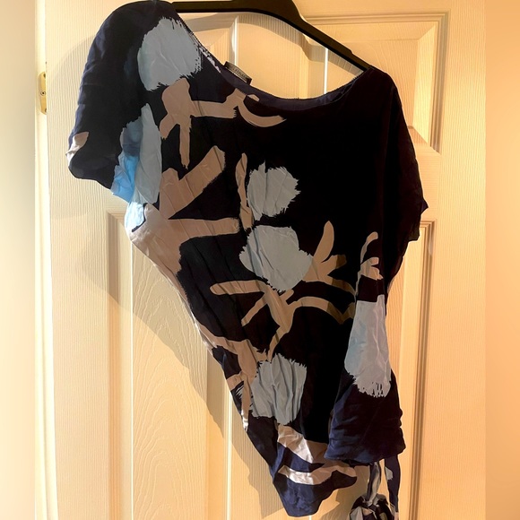 Holt Renfrew asymmetrical multi coloured top with waist tie - Picture 1 of 2